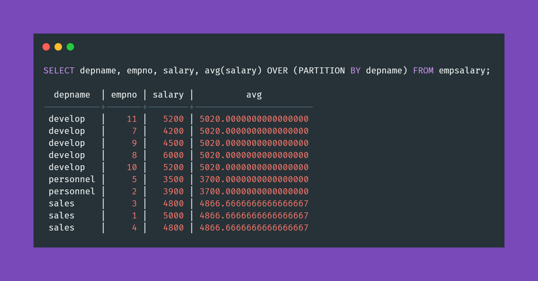 Window function example